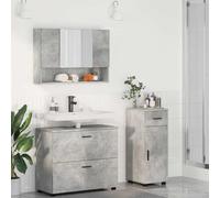 Set di mobili da bagno, 3 pezzi, cemento, grigio, in legno, 76,5 x 35 x 64 | Mobile sottolavello, armadietto a specchio, armadietto aggiuntivo, guarnizioni in metallo, montaggio a parete