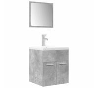 Set di mobili da bagno, 3 pezzi, cemento grigio legno composito | Armadio a parete con lavabo troppo pieno, specchio incluso, finitura cemento grigio, facile manutenzione con panno umido