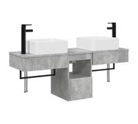 Set di mobili da bagno, 3 pezzi, doppio lavabo, beton grigio, legno | Legno di ingegneria durevole, finitura liscia, due lavandini con rubinetti, cassetti spaziosi, design compatto