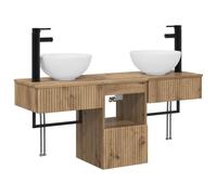 Set di mobili da bagno, 3 pezzi, Dub Artigiano in legno composito doppio | Vanità e cabinet inclusi, legno di ingegneria resistente all'umidità, design minimalista, doppio lavabo rubinetti