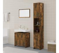 Set di Mobili da Bagno 3 Pezzi in Legno di Rovere Affumicato, Mobile Bagno Completo con Lavabo e Specchio, Design Salvaspazio e Funzionale, Set Mobili Bagno per Bagno e Toilette, Rovere Affumicato