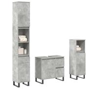 Set di Mobili da Bagno 3 Pezzi in Legno e Ferro, Design Salvaspazio con Mobiletto e Mobile Lavabo, Mobile Bagno Completo, Set Mobili Bagno, Adatto a Bagno e Toilette, Grigio Cemento, 65x33x60 cm