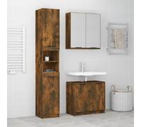 Set di Mobili da Bagno 3 Pezzi in Legno Rovere Affumicato, Mobile Bagno Completo Salvaspazio con Armadietto Specchio e Mobile Base, Design Elegante e Funzionale, Set Mobili Bagno per Bagno e Toilette