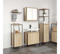 Set di mobili da bagno 3 pezzi, mensola in rovere Sonoma e nero, moderno, spazioso e design elegante, per l'organizzazione dello spazio con costruzione resistente