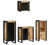 Set di mobili da bagno, 4 pezzi, marrone e nero, 40 x 35 x 90 cm | legno massiccio, elementi in ferro, maniglie nere, montaggio a parete, superficie facile da pulire, quattro armadi