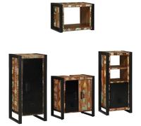 Set di mobili da bagno, 4 pezzi, multicolore e nero | ante in legno massiccio, robusti elementi in ferro, autoportante e montaggio a parete, salvaspazio