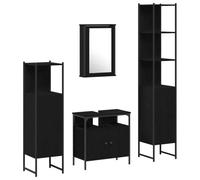 Set di mobili da bagno, 4 pezzi, nero, effetto rovere, materiale in legno | Montaggio a parete, maniglie a pomello, porte a filo, materiale in legno, effetto rovere nero, facile da pulire