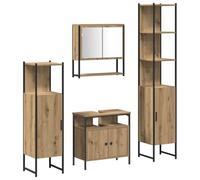 Set di mobili da bagno, 4 pezzi, rovere Artisan, 33 x 33 x 185,5 cm | materiale in legno, resistente all'umidità, armadietto a specchio, montaggio a parete, porte a filo, pulsanti