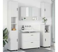 Set di mobili da bagno 5 pezzi con ripiano, bianco in compensato e metallo, elegante e salvaspazio, ideale per piccoli bagni