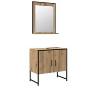 Set di mobili da bagno, 60 x 33 x 60 cm, 2 pezzi, con 2 ante, in legno | Legno con elementi in vetro, montaggio a parete con 2 ante, specchio 50 x 60 cm e mobiletto inferiore 60 x 33 x 60 cm