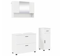 Set di mobili da bagno, 76,5 x 35 x 64 cm, 3 pezzi, in legno bianco lucido | legno e metallo, montaggio a parete, 3 cassetti e 9 ripiani, per bagni di medie e grandi dimensioni, portata 180 kg