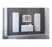 Set di mobili da Bagno Bianchi Collezione Owl. 2 colonne, Mobile sottolavabo, lavabo 80cm, Specchio, sifone e LED.