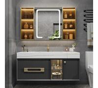 Set di mobili da bagno con lavello, armadietti a parete, specchio LED con sensore touch, soluzione moderna per bagni eleganti, 110 cm