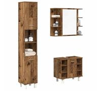 Set di mobili da bagno da 3 pezzi, effetto legno anticato, con mobiletto | Resistente all'umidità, resistente alla deformazione, superficie liscia, facile da pulire, supporto da parete per fissaggio
