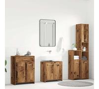 Set di mobili da bagno da 4 pezzi, effetto legno anticato, con mobiletto | Resistente all'umidità, robusto, superficie liscia, supporto a parete per fissaggio, panno umido facile da pulire
