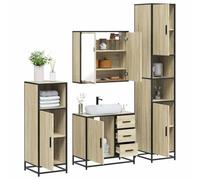 Set di Mobili da Bagno da 4 Pezzi in Legno di Rovere Sonoma, con Struttura in Metallo, Mobile Bagno Completo Moderno, Set Mobili Bagno Salvaspazio con Mobile Lavabos, Specchio e Armadietti,65x33x60 cm