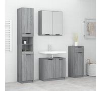 Set di Mobili da Bagno da 4 Pezzi in Materiale a Base di Legno,Design Elegante e Salvaspazio,Mobile Bagno Completo con Ampio Spazio di Archiviazione,Set Mobili Bagno per Bagno e Toilette,Grigio Sonoma