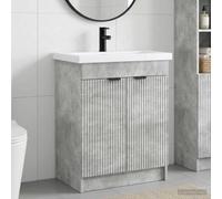 Set di mobili da bagno grigio cemento, 56 x 37,5 x 81 cm, lavabo in legno | Spazio con ripiani, scomparti, rubinetto integrato, design minimalista, montaggio in coppia
