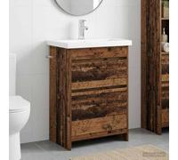 Set di mobili da bagno in legno anticato, 61 x 40 x 84,5 cm, in legno con | Lavabo integrato, cassetti in legno, design minimalista moderno, montaggio a coppia, struttura robusta