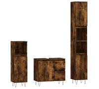Set di mobili da bagno in legno di affumicatura e ferro - Set da bagno moderno con materiale in legno, durevole e salvaspazio per piccoli bagni