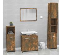 Set di Mobili da Bagno in Legno di Rovere Affumicato, Mobile Bagno Completo con Specchio, Design Moderno Salvaspazio, Set Mobili Bagno con Ante e Maniglie, per Bagno e Toilette, 60x33x61 cm