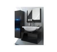 Set di mobili da Bagno Neri Collezione Owl. Colonna, Mobile sotto lavabo, Specchio, sifone e LED.