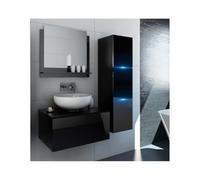Set di mobili da Bagno Neri Collezione Owl. Colonna, Mobile sotto lavabo, Specchio, sifone e LED.