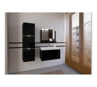 Set di mobili da Bagno Neri Collezione Owl, Colonna, mobiletto sottolavabo 60 cm, Specchio, sifone e LED