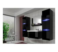 Set di mobili da Bagno Neri, Collezione Raven. 2 colonne, Mobile sottolavabo, lavabo 60 cm, Specchio, sifone e LED.