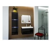 Set di mobili da Bagno Neri, Collezione Raven. Colonna, Mobile sotto lavabo, lavabo 60cm, Specchio, sifone e LED.