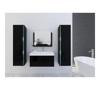 Set di mobili da Bagno Neri della Collezione Bird. 2 colonne, Mobile sotto lavabo, lavabo 80cm, Specchio, sifone e LED.