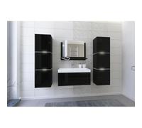 Set di mobili da Bagno Nero, Collezione Owl. 2 colonne, Mobile sotto lavabo, lavabo 60cm, Specchio, sifone e LED.
