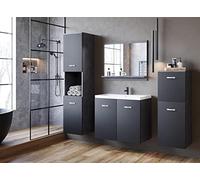 Set di mobili da bagno Roma, lavabo incluso, mobili da bagno sospesi e moderni (colore legno/nero opaco)