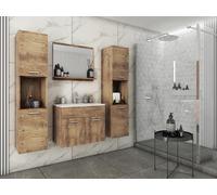 Set di mobili da bagno sospesi con lavabo e specchio, montanti in legno di casta