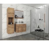 Set di mobili da bagno sospesi con lavabo, specchio e colonna in castagno
