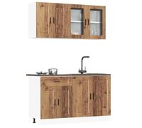 Set di Mobili da Cucina 4 Pezzi Kalmar in Truciolato Legno Vecchio con Ante in Vetro, Mobile Base e Pensile, Design Elegante per Ottimizzazione Spazio, Materiale Stabile