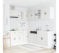 Set di mobili da cucina Porto da 11 pezzi, in legno e vetro, larghezza 60-80 cm, con elementi angolari, piedini regolabili, per cucine compatte e grandi, include mobiletto sottolavello e pannello per