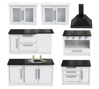Set di mobili da cucina realistici piccoli 7 PZ Artigianale modello di quercia Deck Modello realistico Casa Mobili da cucina