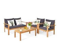 Set di mobili da esterni, 4 pezzi, in legno di acacia, divano e tavolino da caffè con cuscini e fodera, per giardino e cortile