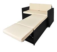 Set di mobili da esterno in polyrattan con supporto pieghevole a 2 posti, divano da giardino, sdraio, panca portaoggetti e cuscini inclusi, 125 x 70 x 77 cm, nero