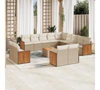 Set di mobili da giardino, 14 pezzi, beige, in polyrattan, per esterni, resistente ai raggi UV, con cuscino, per terrazza, balcone e giardino, impermeabile, modulare, confortevole