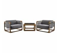 Set di mobili da giardino, 3 pezzi, divano da esterno con struttura in legno, per conversazioni in giardino, cortile, balcone e bordo piscina