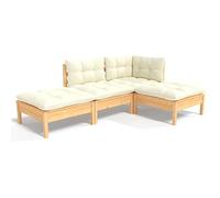 Set di mobili da giardino 4 pezzi con cuscini in legno massello di pino | Modulare, combinabile, max 110 kg per sedile, pulizia con sapone delicato, conservare in interni