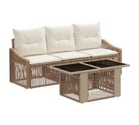 Set di mobili da giardino, 4 pezzi, in polyrattan, beige e bianco, crema | Telaio in poliratano resistente alle intemperie, comodi cuscini in poliestere, configurazione modulare, pattini regolabili