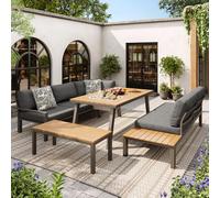 Set di mobili da giardino 6-7 posti: set da esterno con tavolo da ghiaccio integrato e panchina WPC, 2 posti e modulo angolare - terrazze modulari lounge in acciaio zincato, imbottitura lavabile