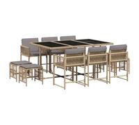 Set di mobili da giardino con cuscino, beige, in polyrattan, per terrazza e giardino, resistente alle intemperie e confortevole, perfetto per mangiare all'aperto con la famiglia e gli amici