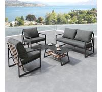 Set di Mobili da Giardino con Divano a 2 posti, 2 Divani Singoli, Tavolino da caffè, Cuscini inclusi, Salotto da giardino per 4 persone, Imbottiti Salottino per Terrazzo Modern, Nero