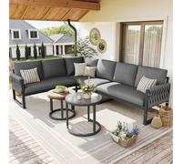 Set di mobili da giardino con gambe regolabili, cuscini impermeabili e rimovibili, set da giardino per 5-6 persone, modulare per balcone, giardino, terrazza, include tutti i cuscini da