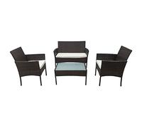 Set di mobili da giardino CORFOU in resina intrecciata marrone - 4 posti - cuscini beige