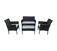 Set di mobili da giardino CORFOU in resina nera intrecciata 4 posti - cuscini grigi